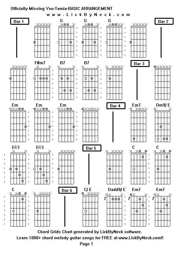 Chord Grids Chart of chord melody fingerstyle guitar song-Officially Missing You-Tamia-BASIC ARRANGEMENT,generated by LickByNeck software.